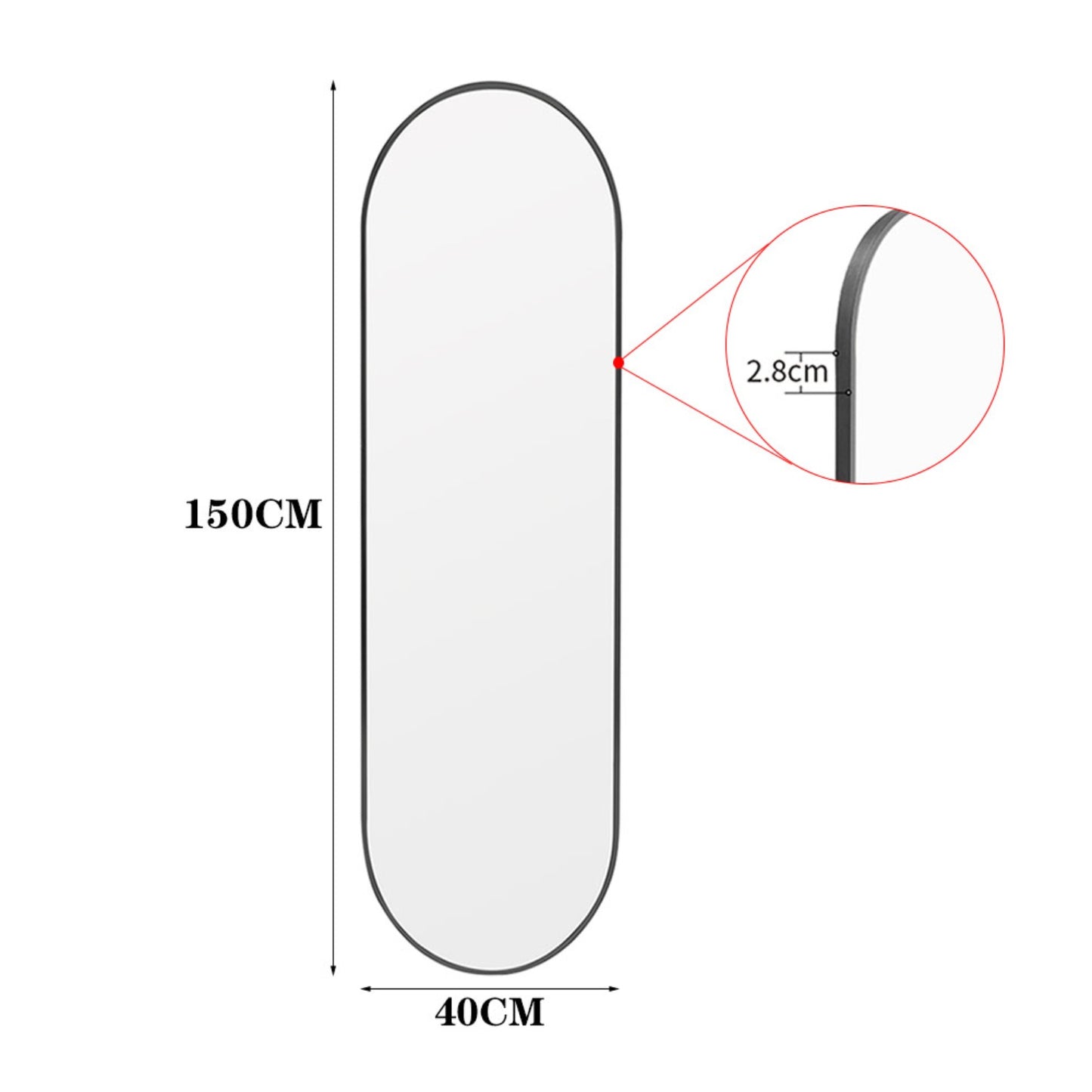 Black Oval Full Length Wall Mirror