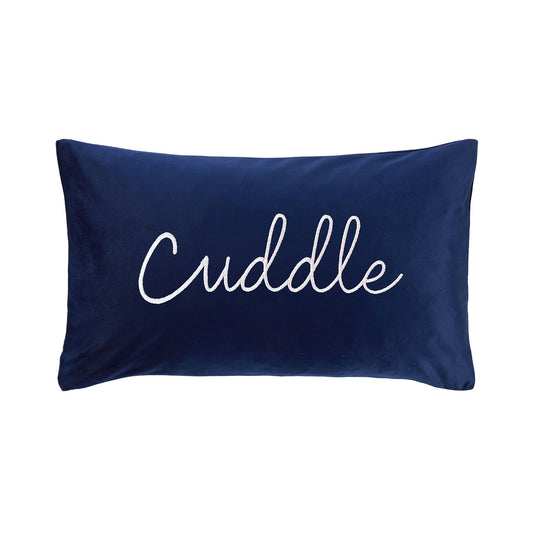 Cuddle Navy Embroidered Velvet Cushion (50cm x 30cm)