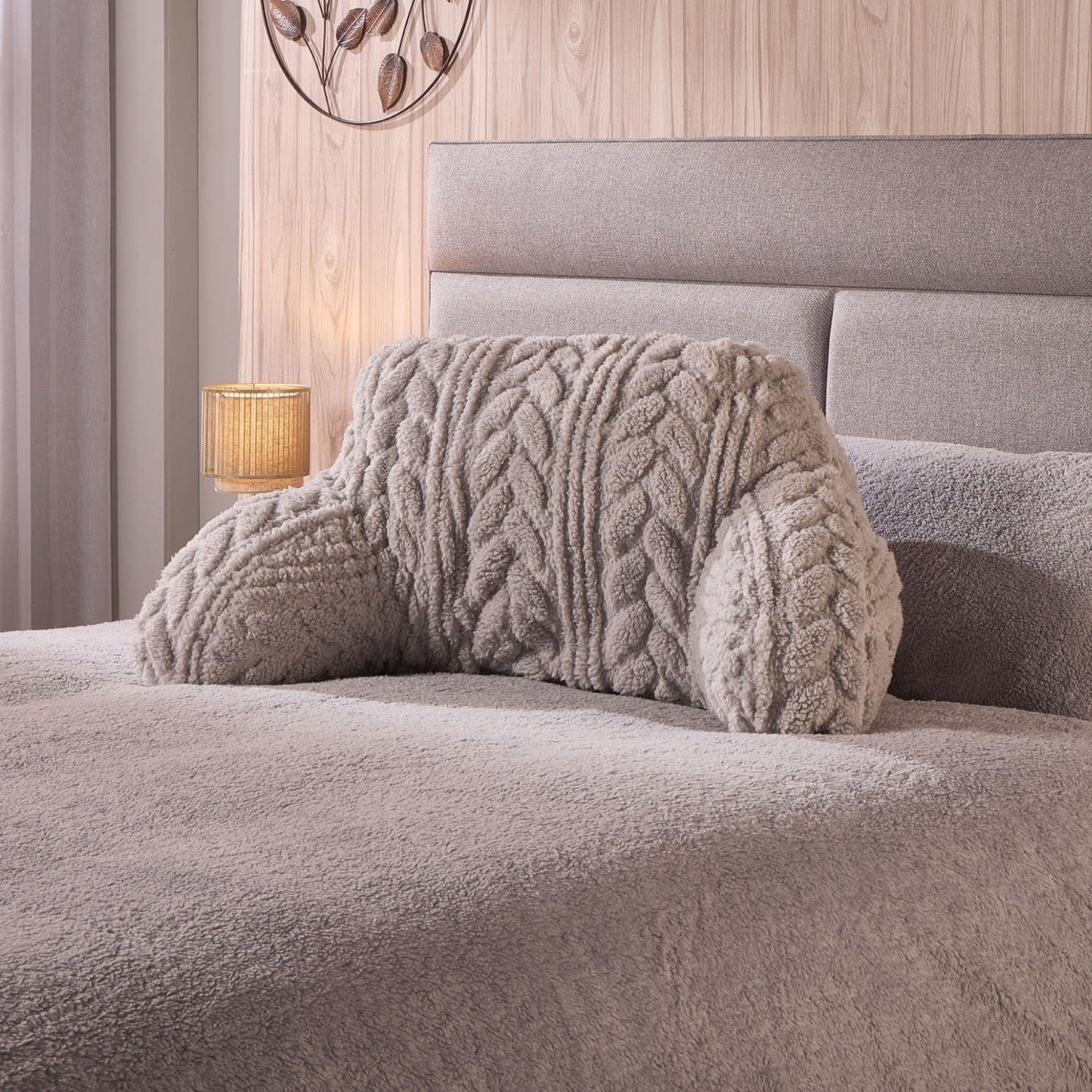 Cable Knit Grey Teddy Fleece Cuddle Cushion