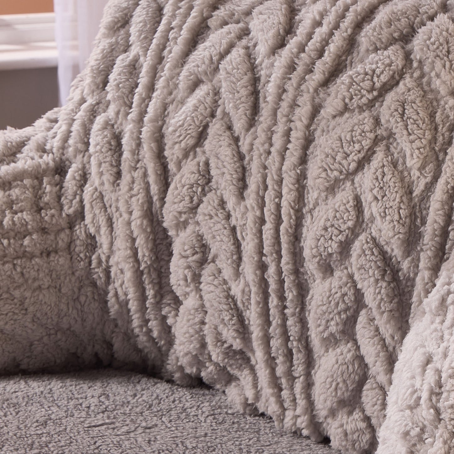 Cable Knit Grey Teddy Fleece Cuddle Cushion
