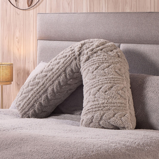 Cable Knit Pattern Grey V Shape Support Pillow