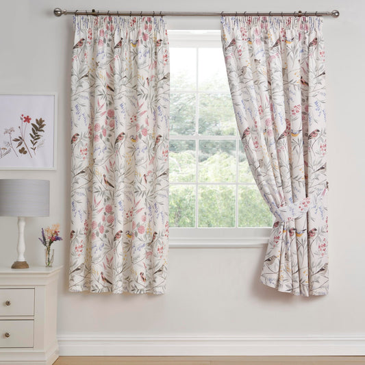 Caraway Pink Floral Pencil Pleat Curtains