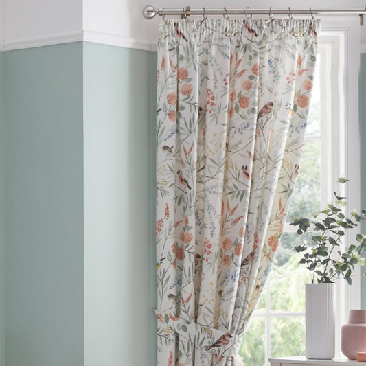 Caraway Terracotta Floral Pencil Pleat Curtains