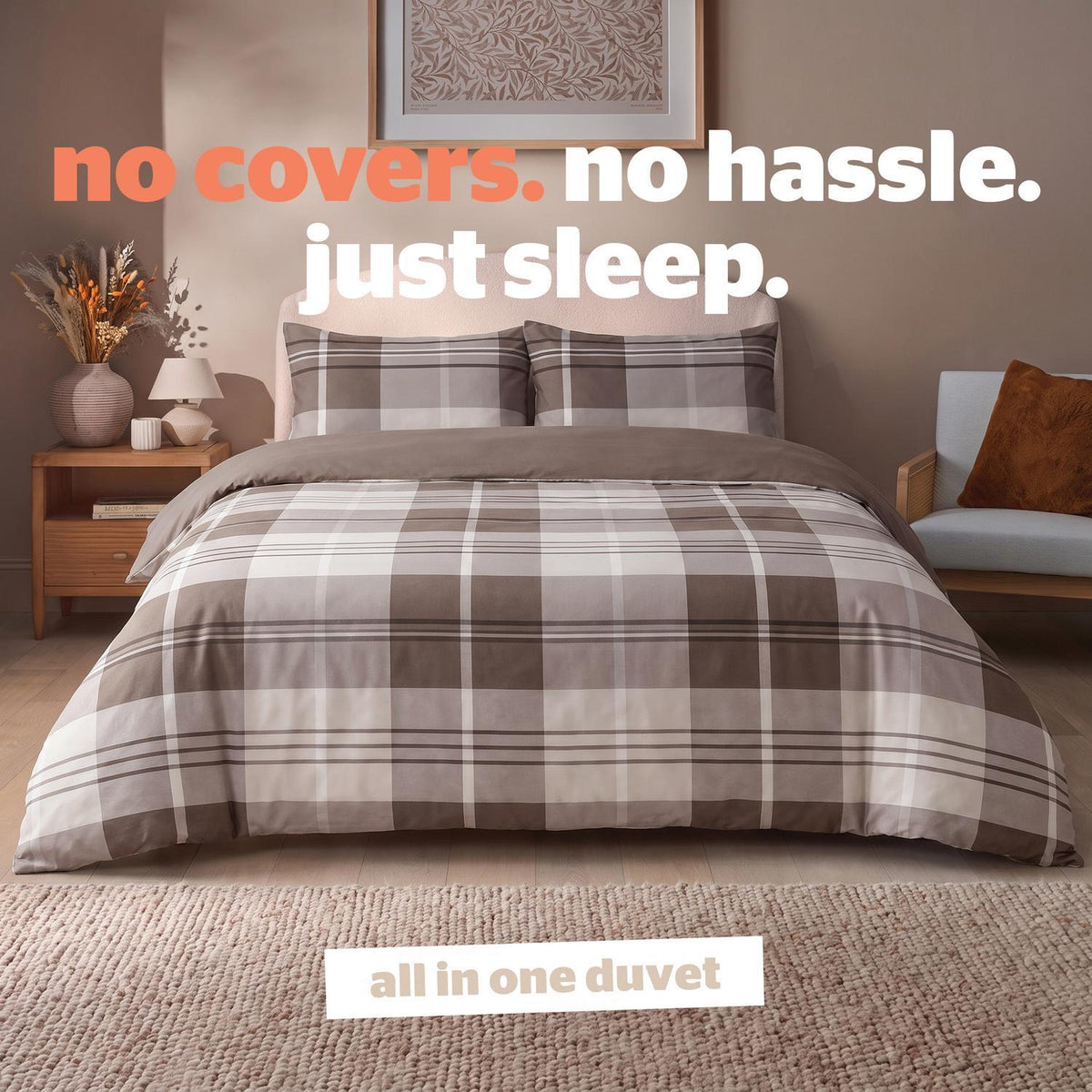 Silentnight Natural Check 10.5 Tog Coverless Duvet and Pillowcase Set