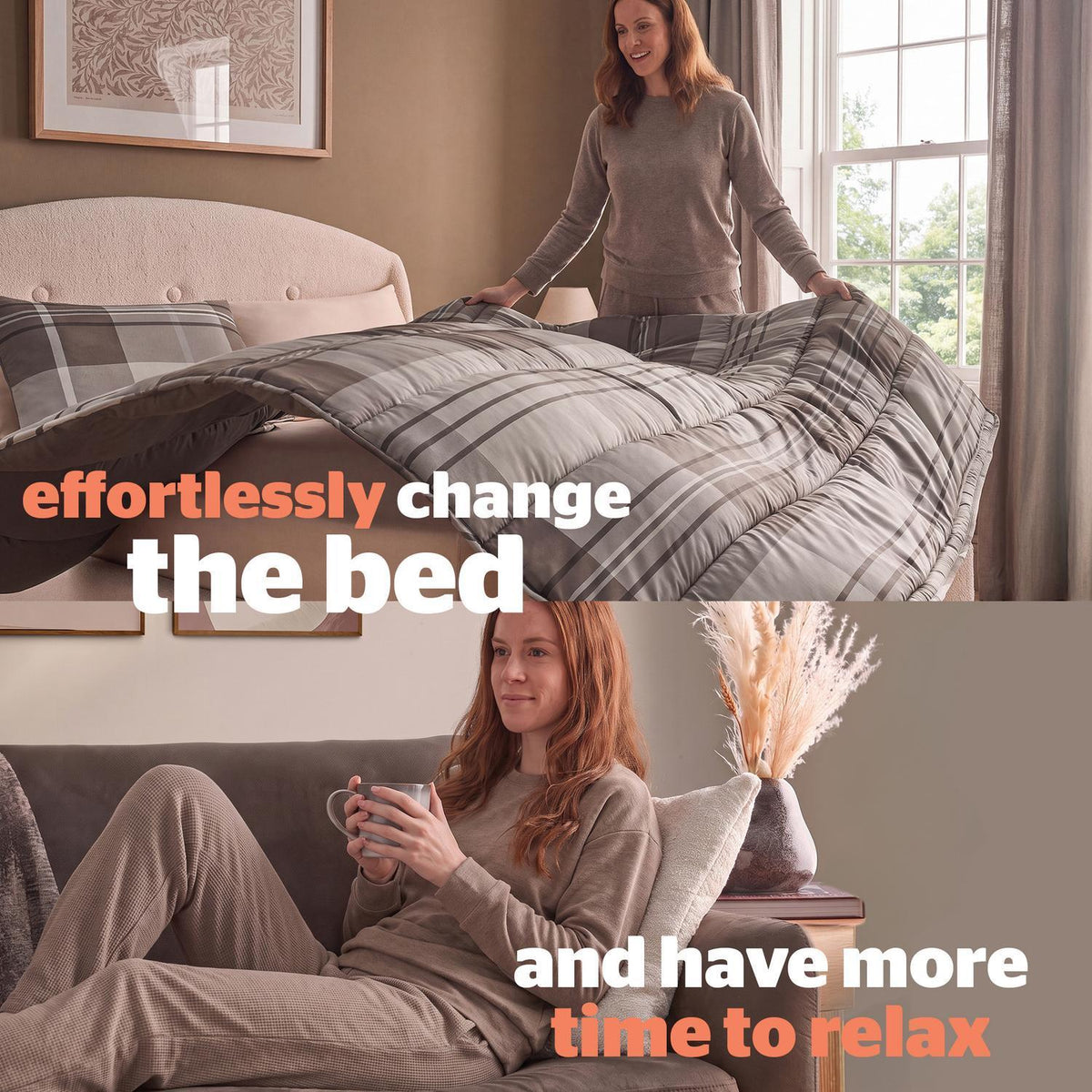 Silentnight Natural Check 10.5 Tog Coverless Duvet and Pillowcase Set