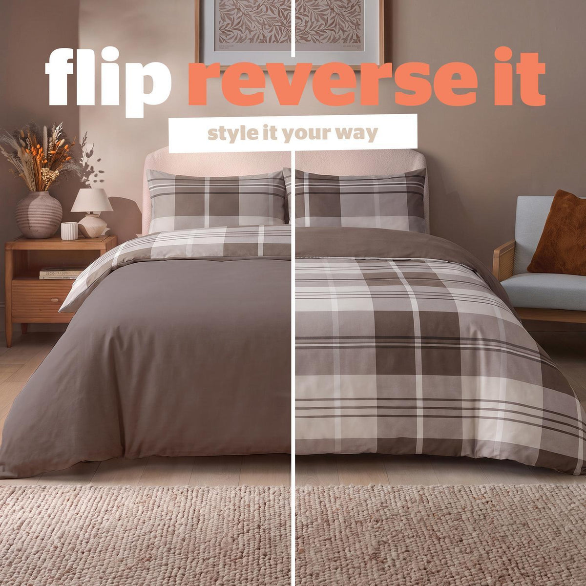 Silentnight Natural Check 10.5 Tog Coverless Duvet and Pillowcase Set