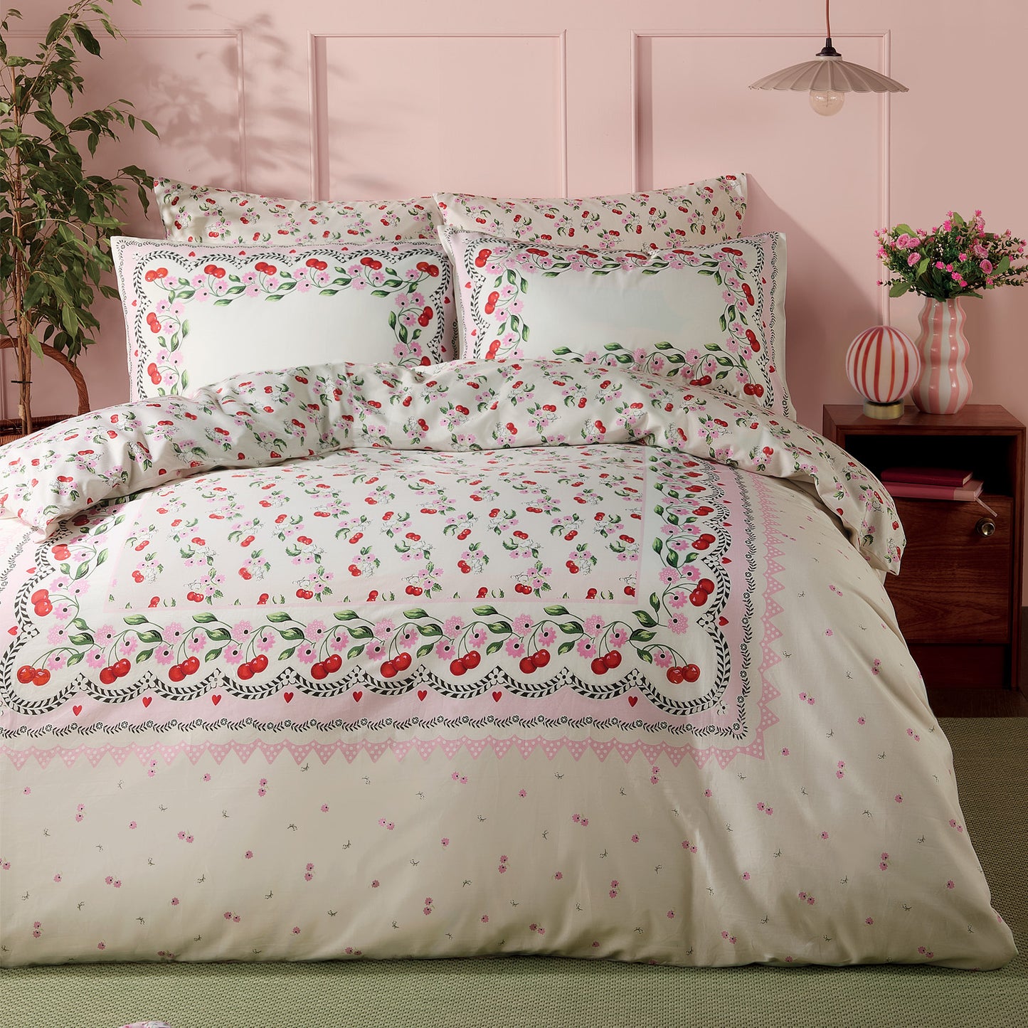 Cath Kidston Cherry Picked 180TC Cotton Sateen Duvet Set
