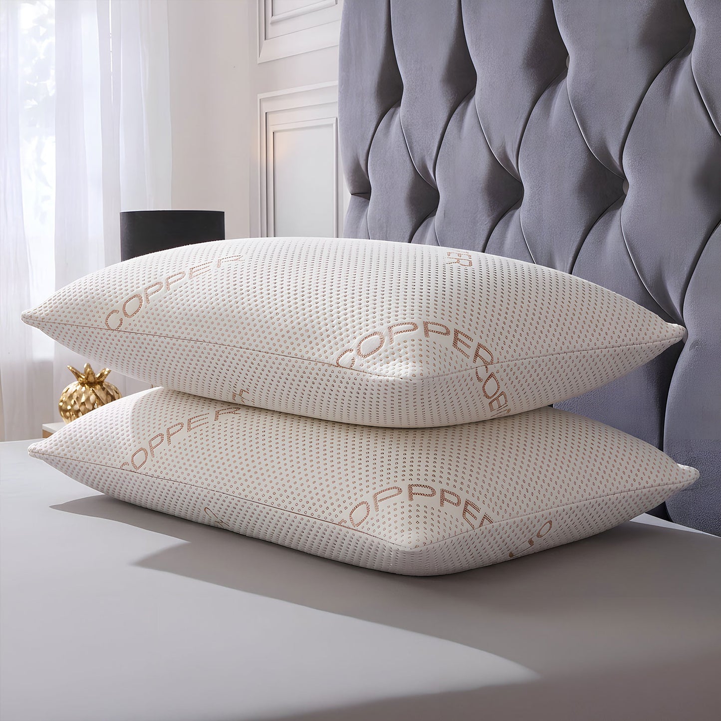 Copper Infused Cooling Support Memory Foam Pillow Pair
