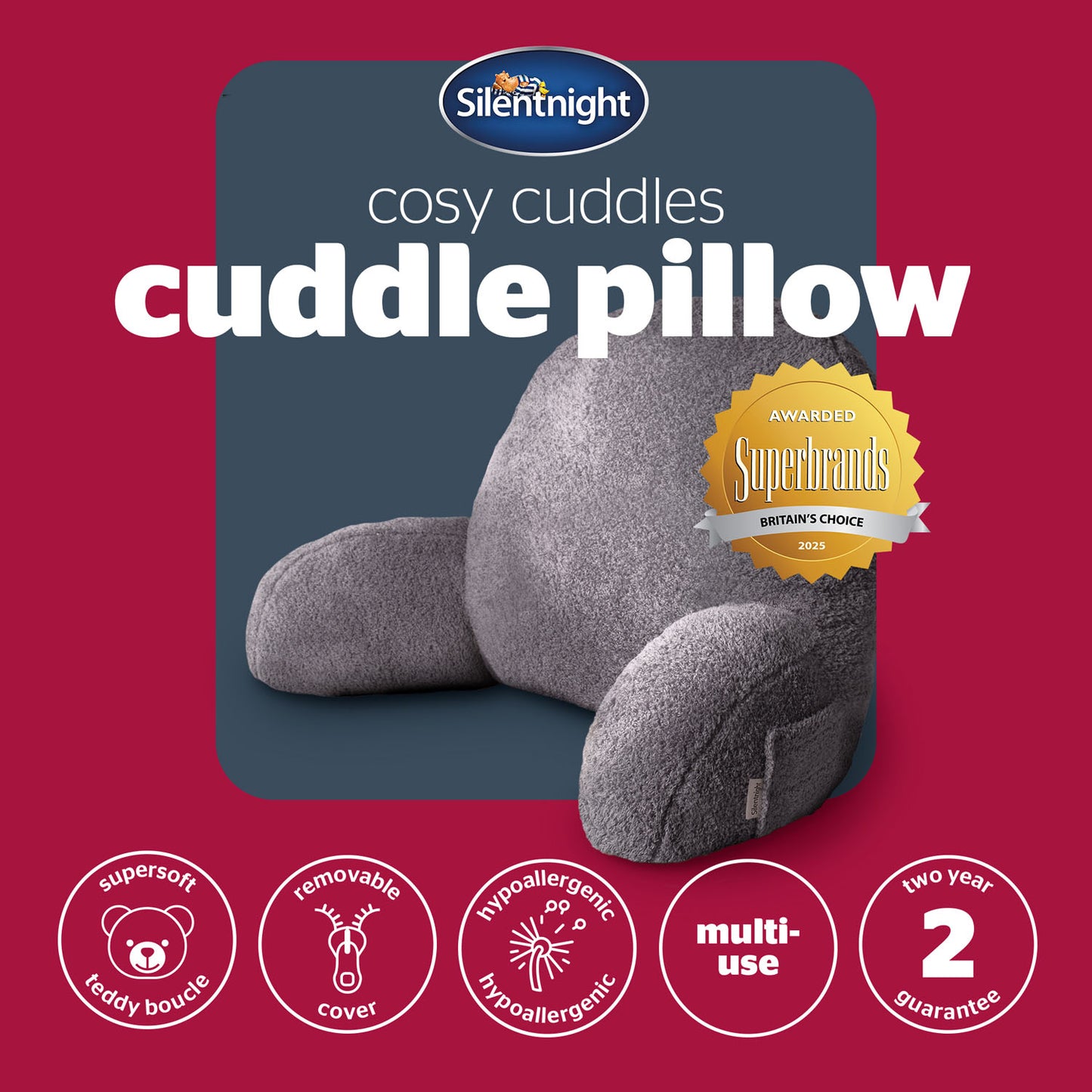 Silentnight Grey Cosy Cuddle Cushion