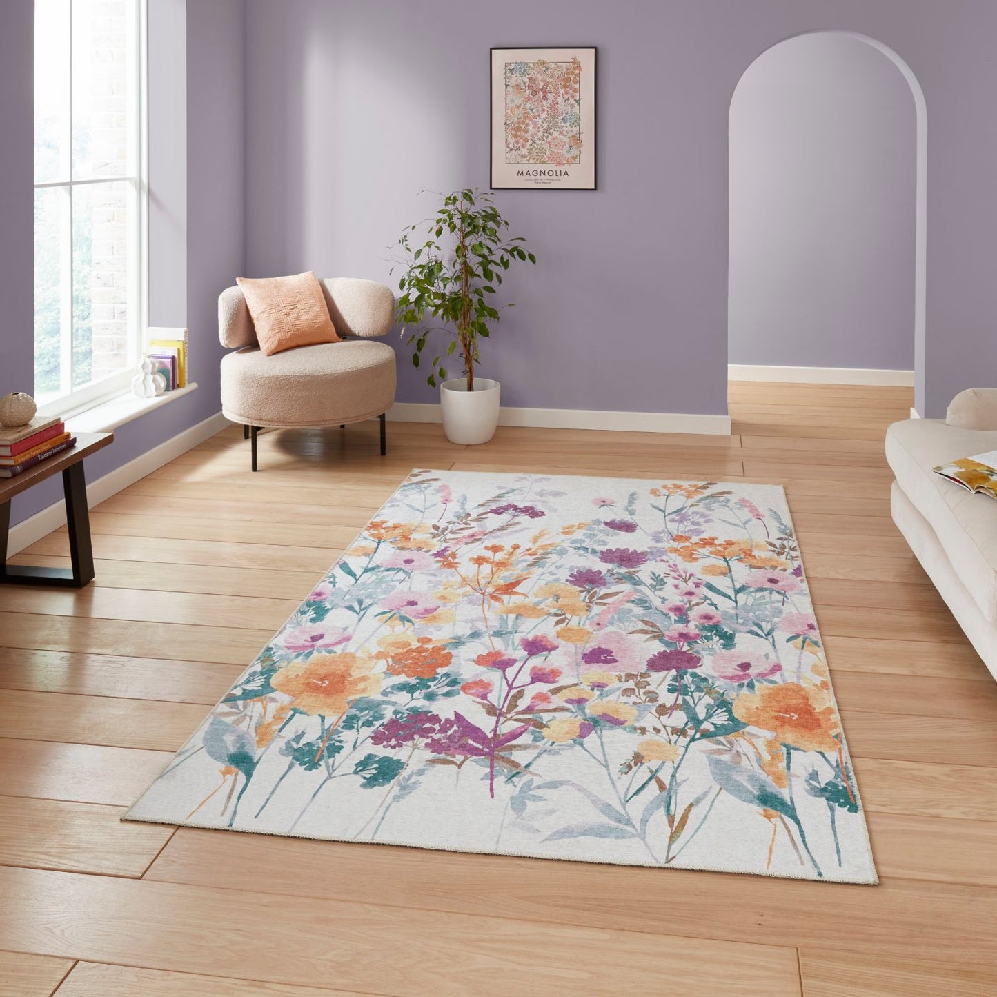 Catherine Lansfield Country Floral Yellow Rug