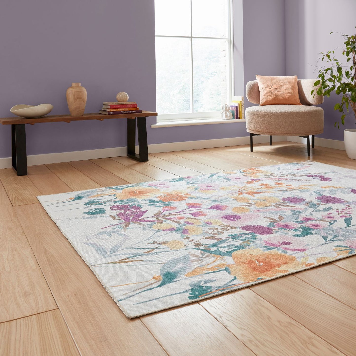 Catherine Lansfield Country Floral Yellow Rug