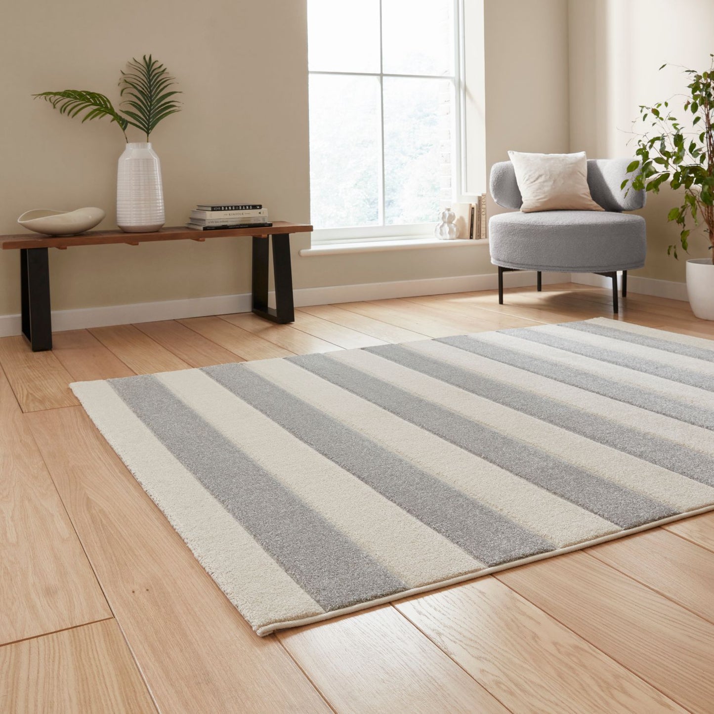 Catherine Lansfield Cove Stripe Grey Rug