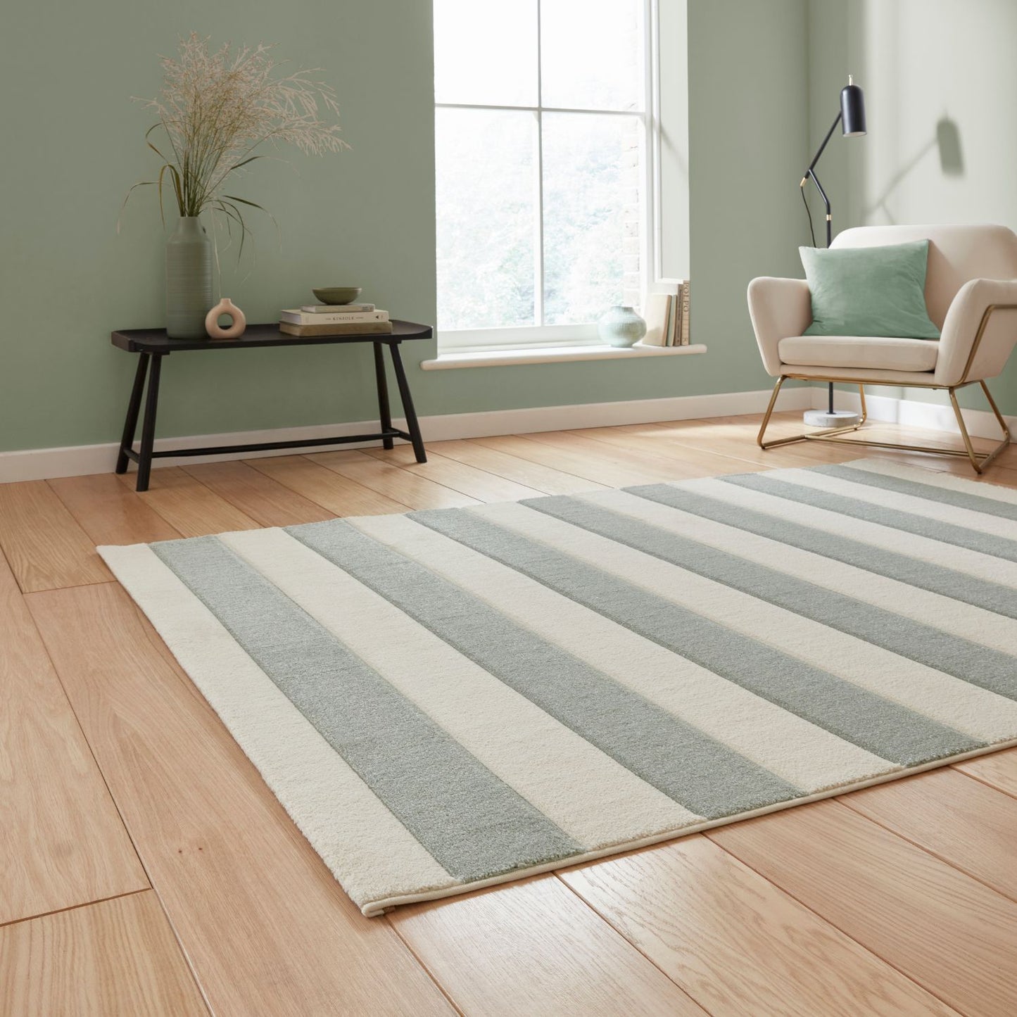 Catherine Lansfield Cove Stripe Sage Green Rug