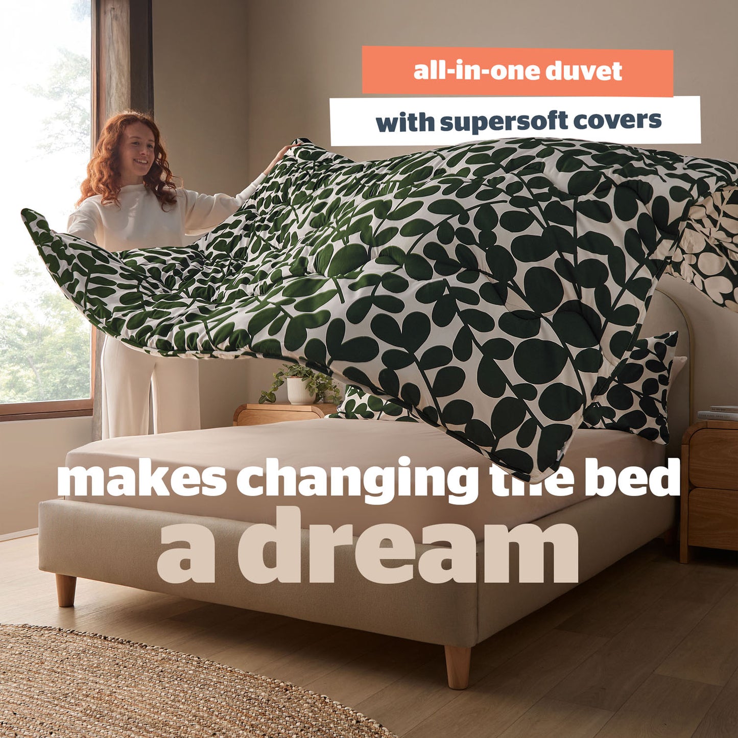 Silentnight Green Leaf Reversible Coverless 10.5 Tog Duvet Set