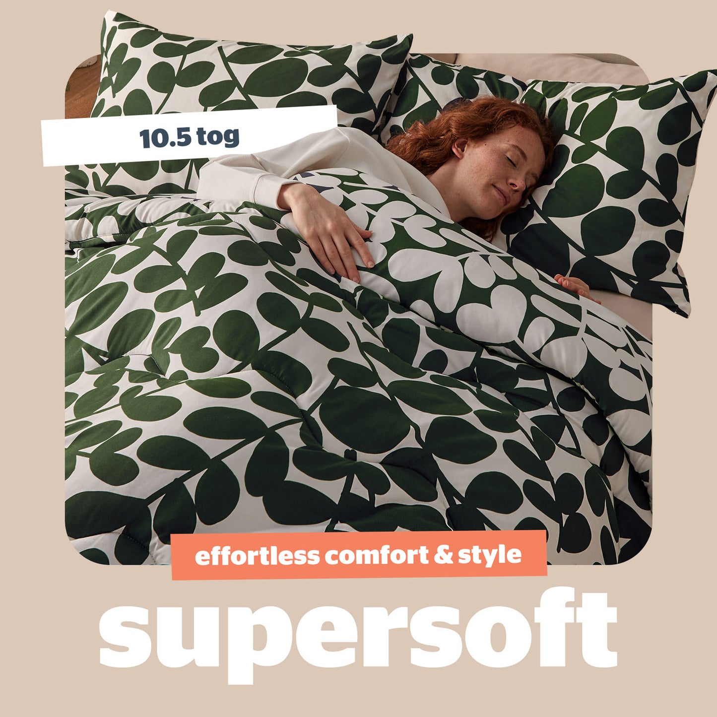 Silentnight Green Leaf Reversible Coverless 10.5 Tog Duvet Set