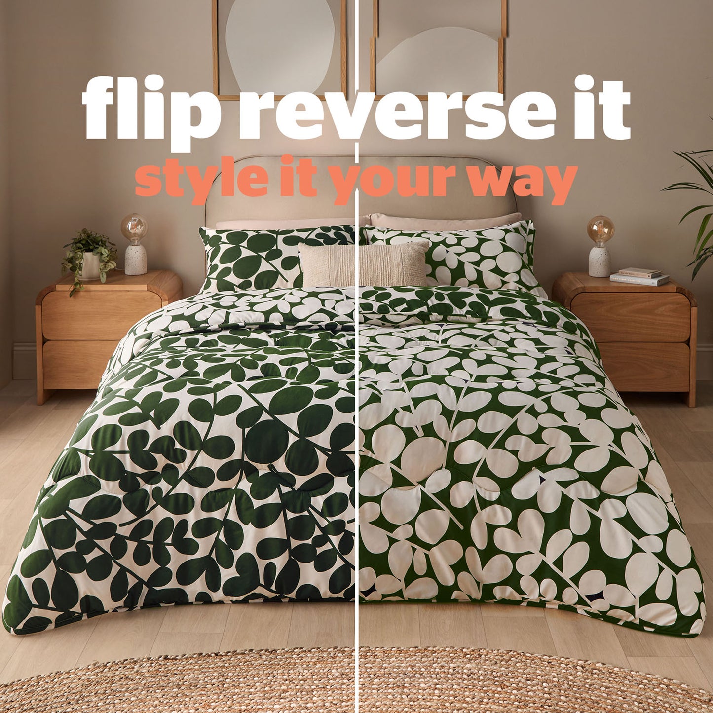 Silentnight Green Leaf Reversible Coverless 10.5 Tog Duvet Set