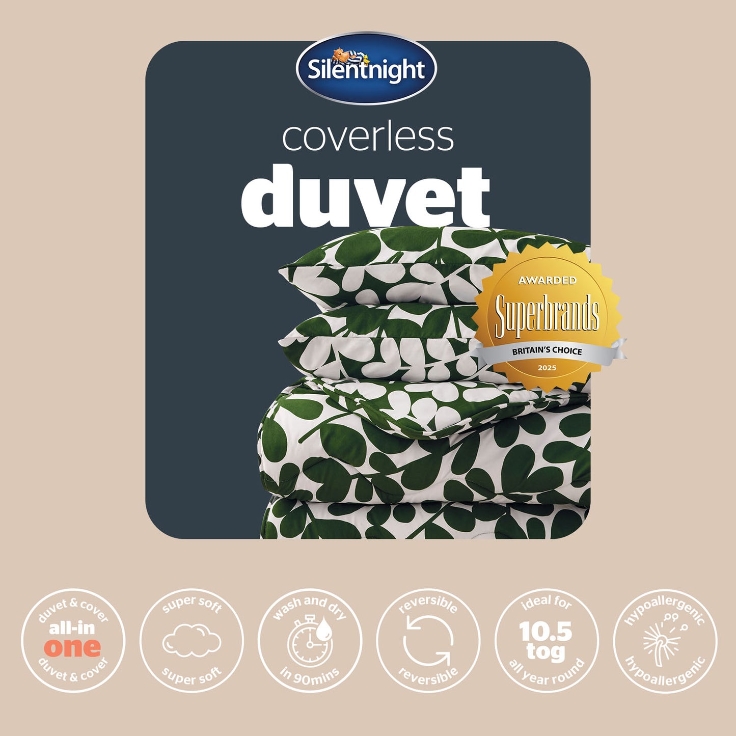 Silentnight Green Leaf Reversible Coverless 10.5 Tog Duvet Set