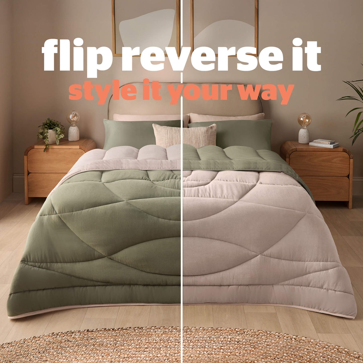 Silentnight Olive Green Reversible Coverless 10.5 Tog Duvet Set