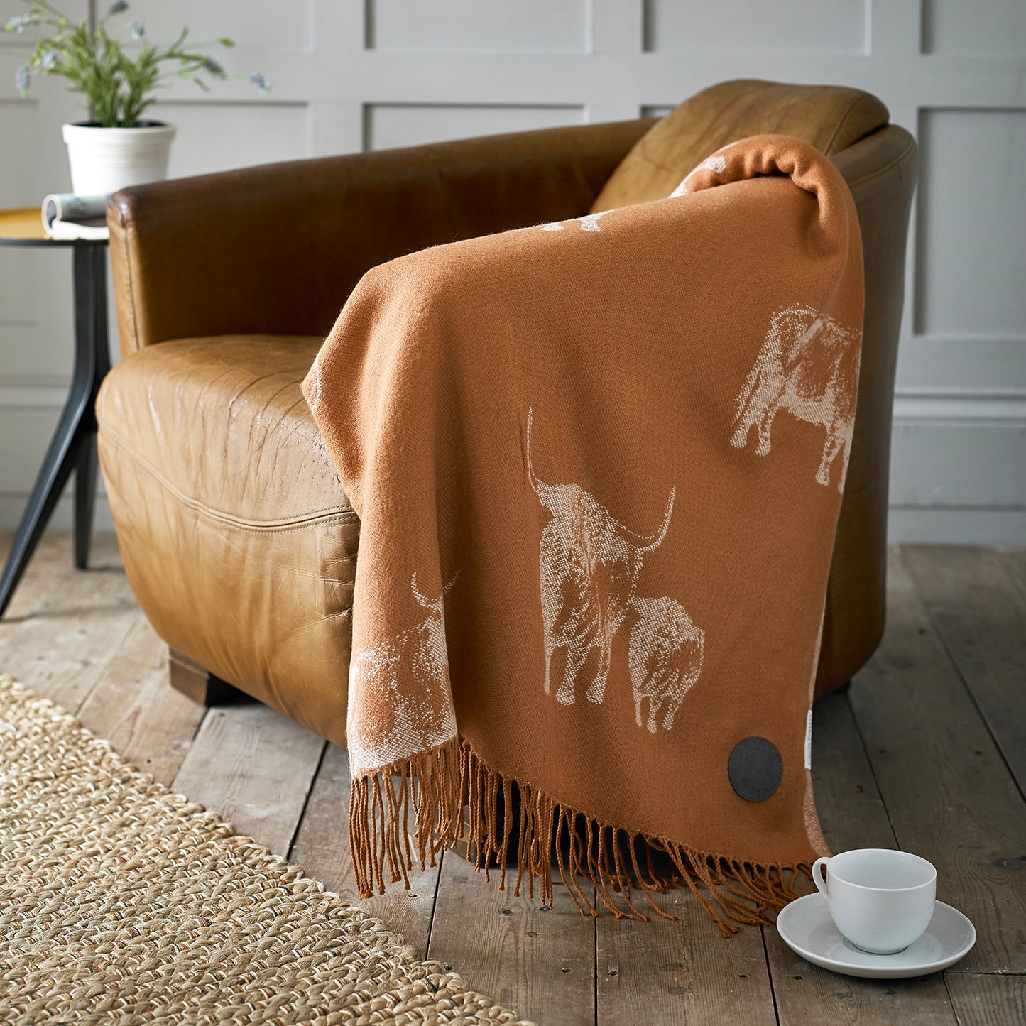 The Lyndon Company Cow and Calf Paprika Soft Knitted Throw (140cm x 185cm)