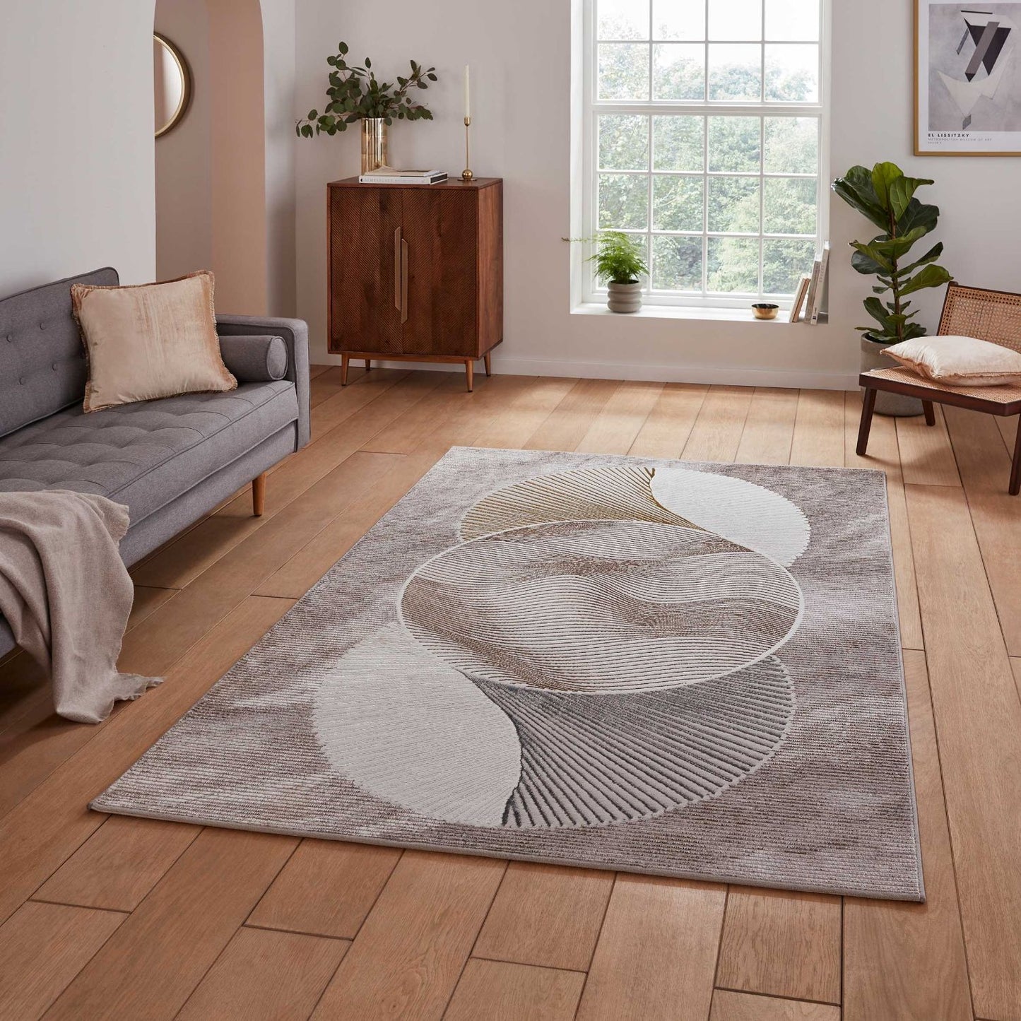 Creation 50097 Gold and Beige Modern Geometric Rug