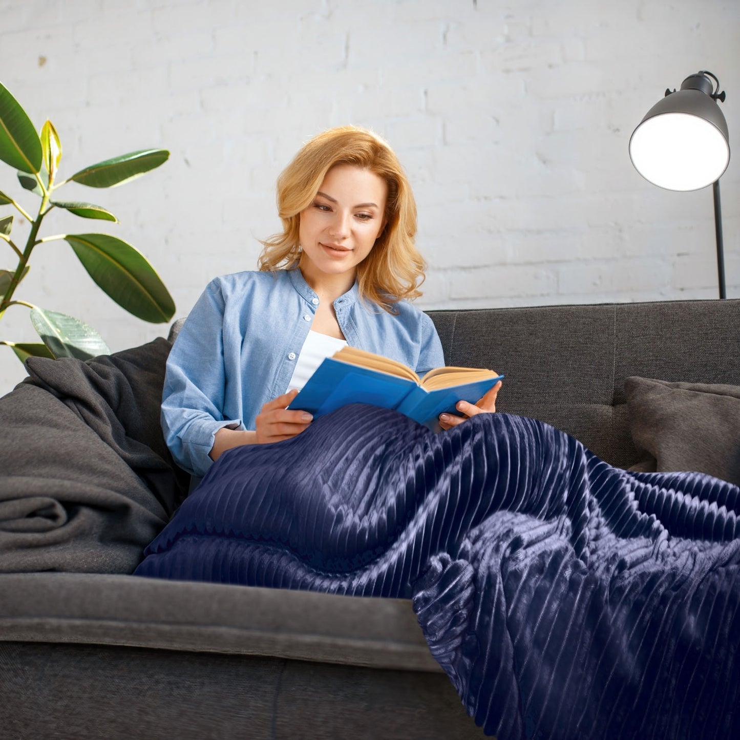 Dakota Navy Flannel Fleece Soft Blanket Throw