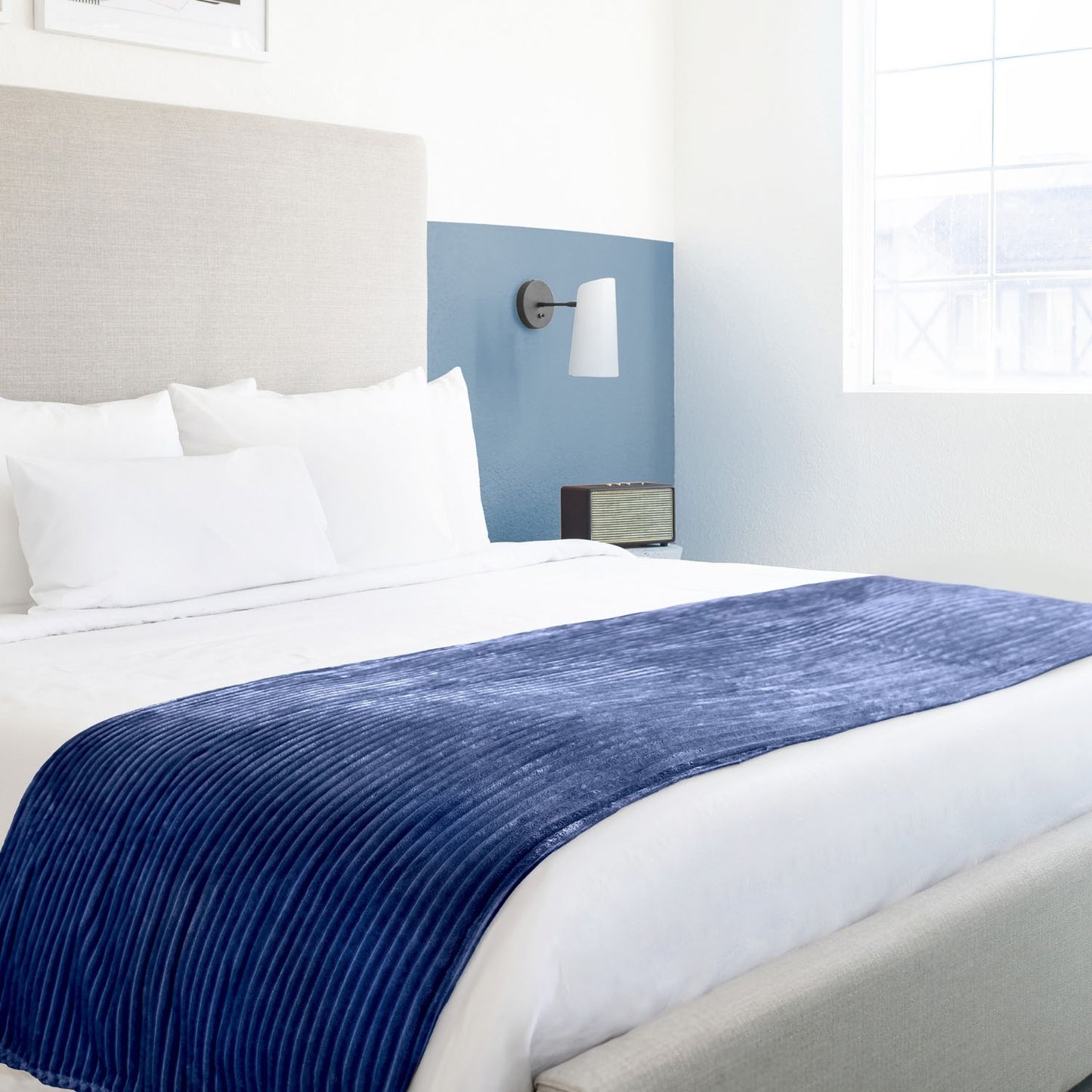 Dakota Navy Flannel Fleece Soft Blanket Throw