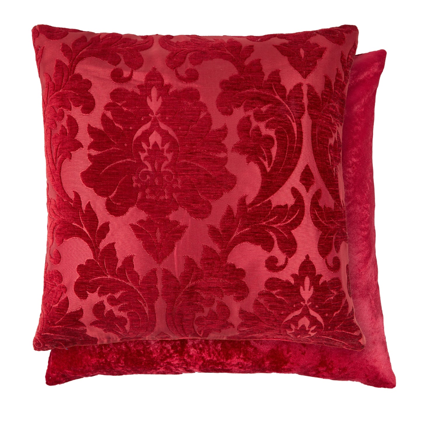 Damask Red Chenille Jacquard Cushion Cover Pair (43cm x 43cm)