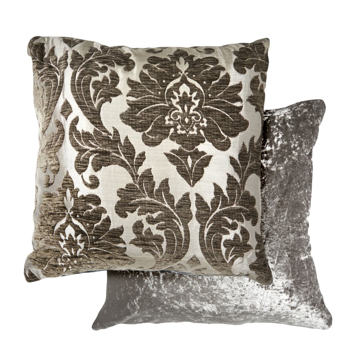 Damask Charcoal Chenille Jacquard Cushion Cover Pair (43cm x 43cm)