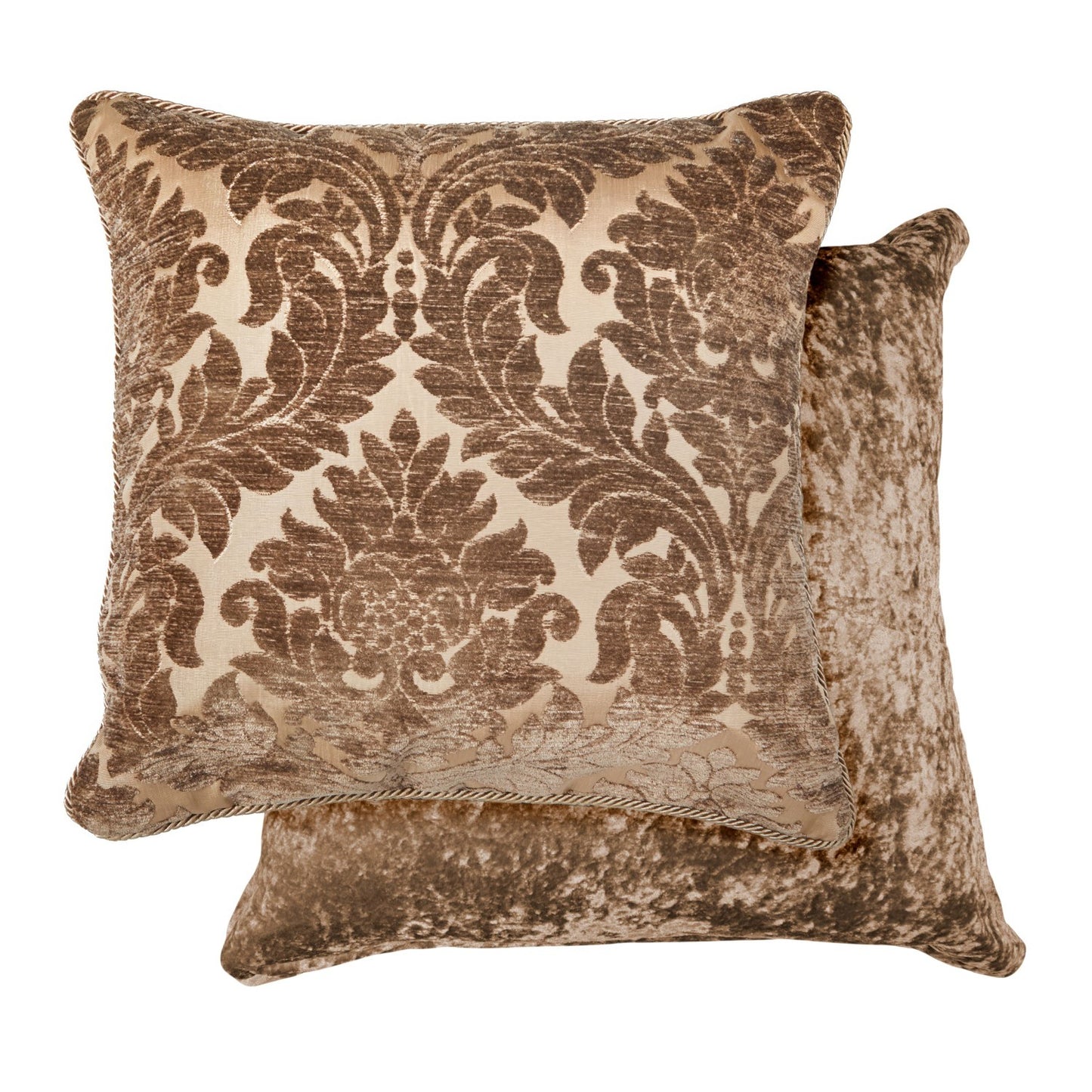 Damask Chocolate Chenille Jacquard Cushion Cover Pair (43cm x 43cm)