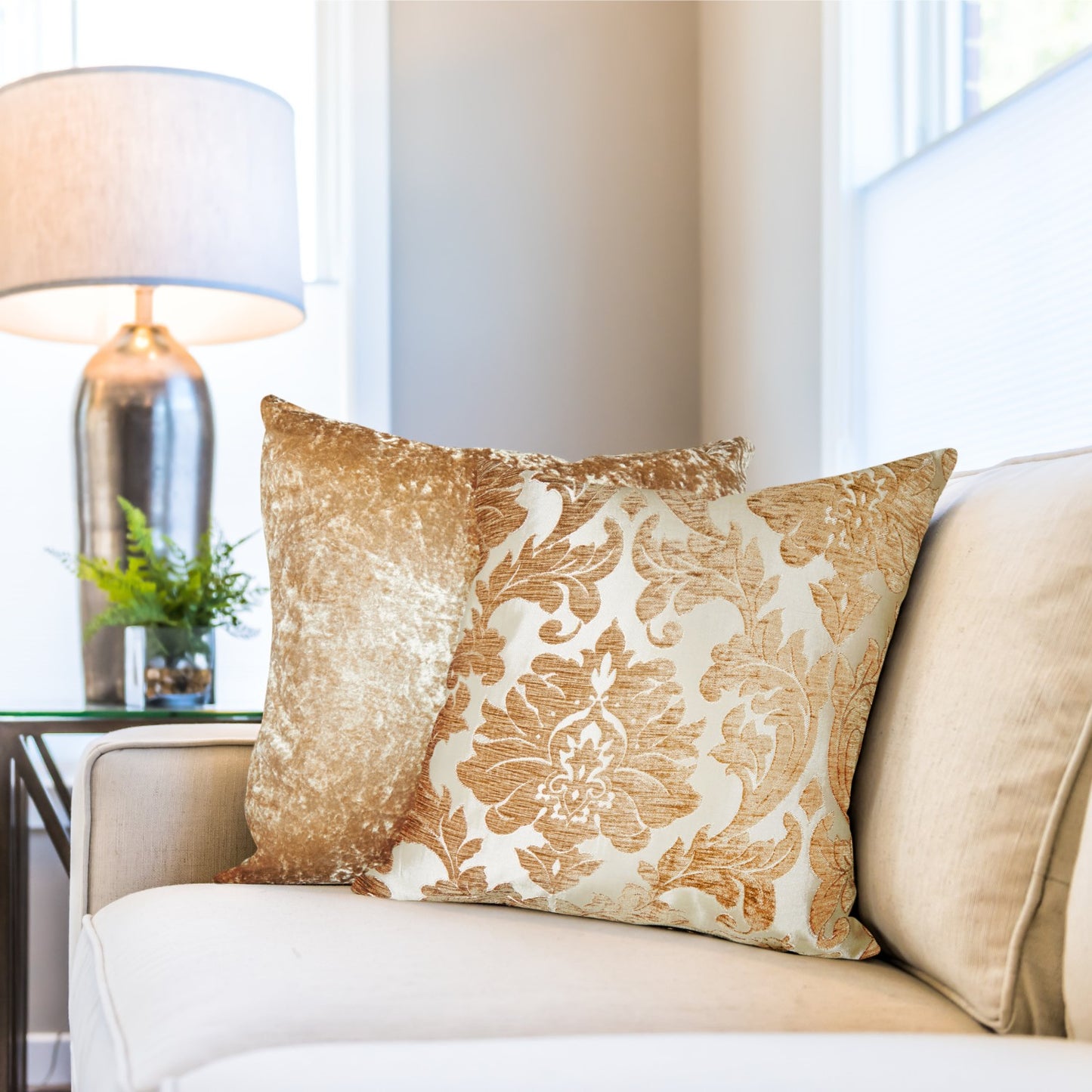 Damask Coffee Chenille Jacquard Cushion Cover Pair (43cm x 43cm)
