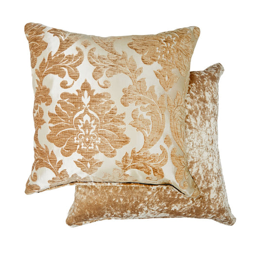 Damask Coffee Chenille Jacquard Cushion Cover Pair (43cm x 43cm)