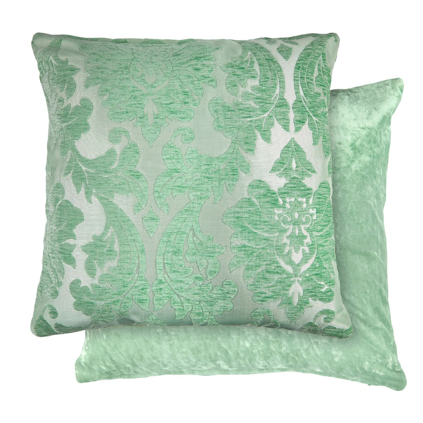 Damask Green Chenille Jacquard Cushion Cover Pair (43cm x 43cm)