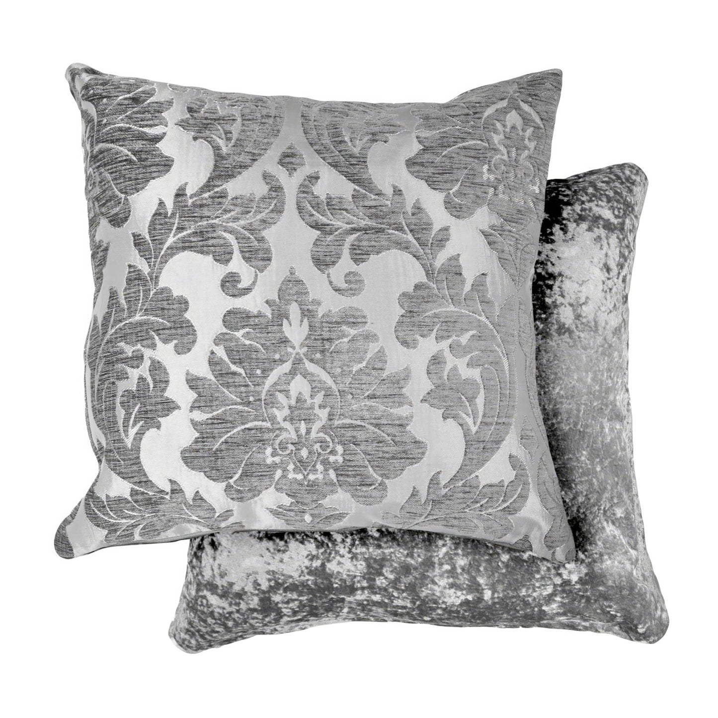 Damask Silver Chenille Jacquard Cushion Cover Pair (43cm x 43cm)