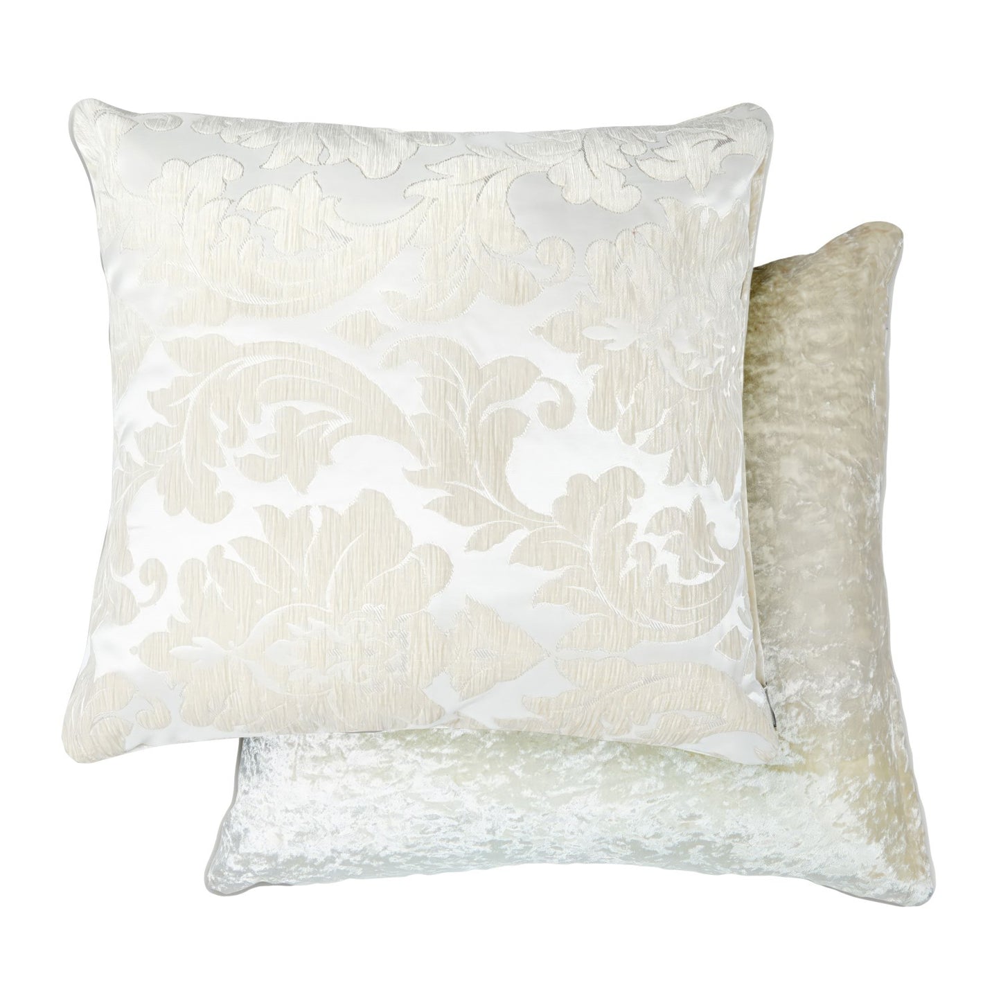 Damask Ivory Chenille Jacquard Cushion Cover Pair (43cm x 43cm)