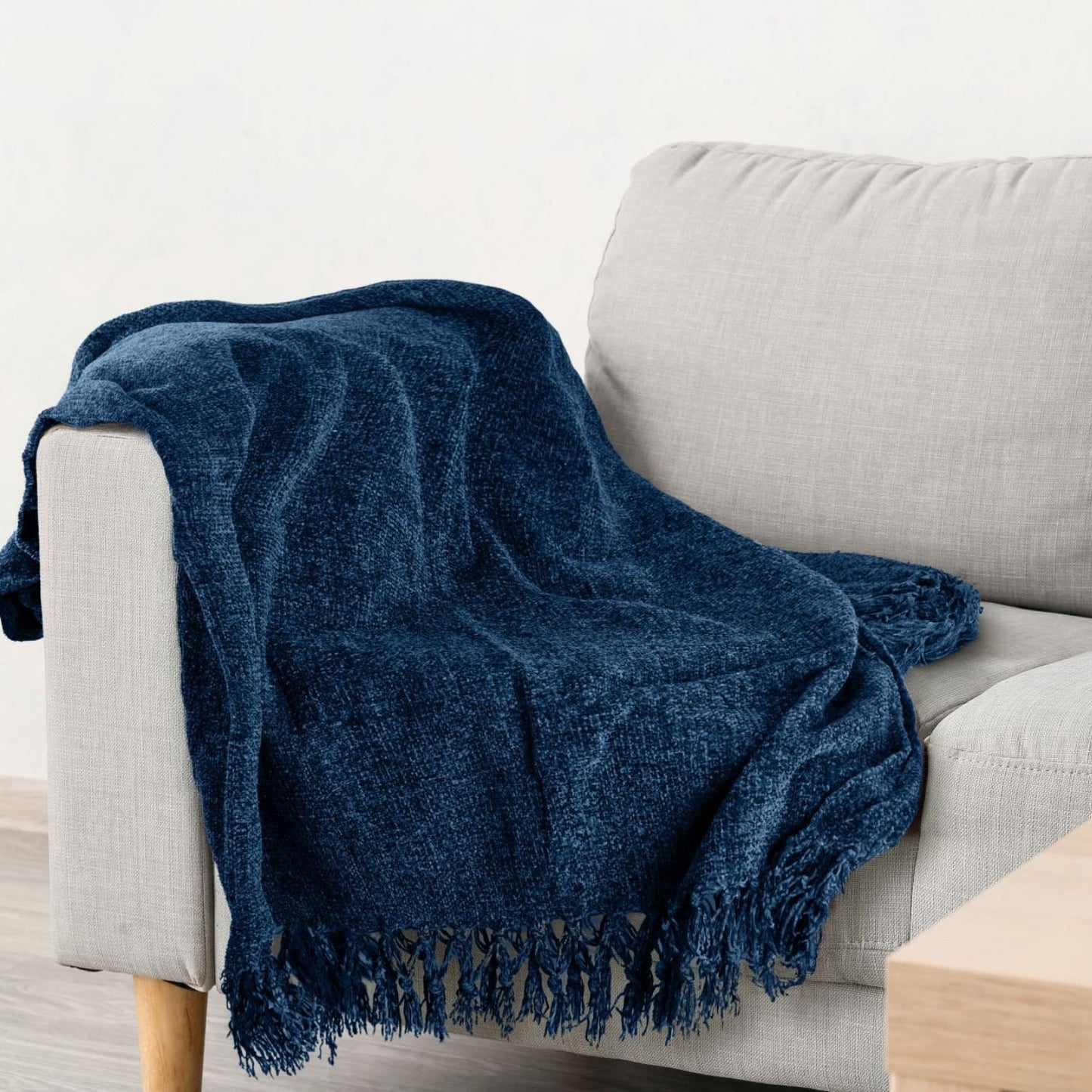 Darcy Navy Blue Chenille Throw