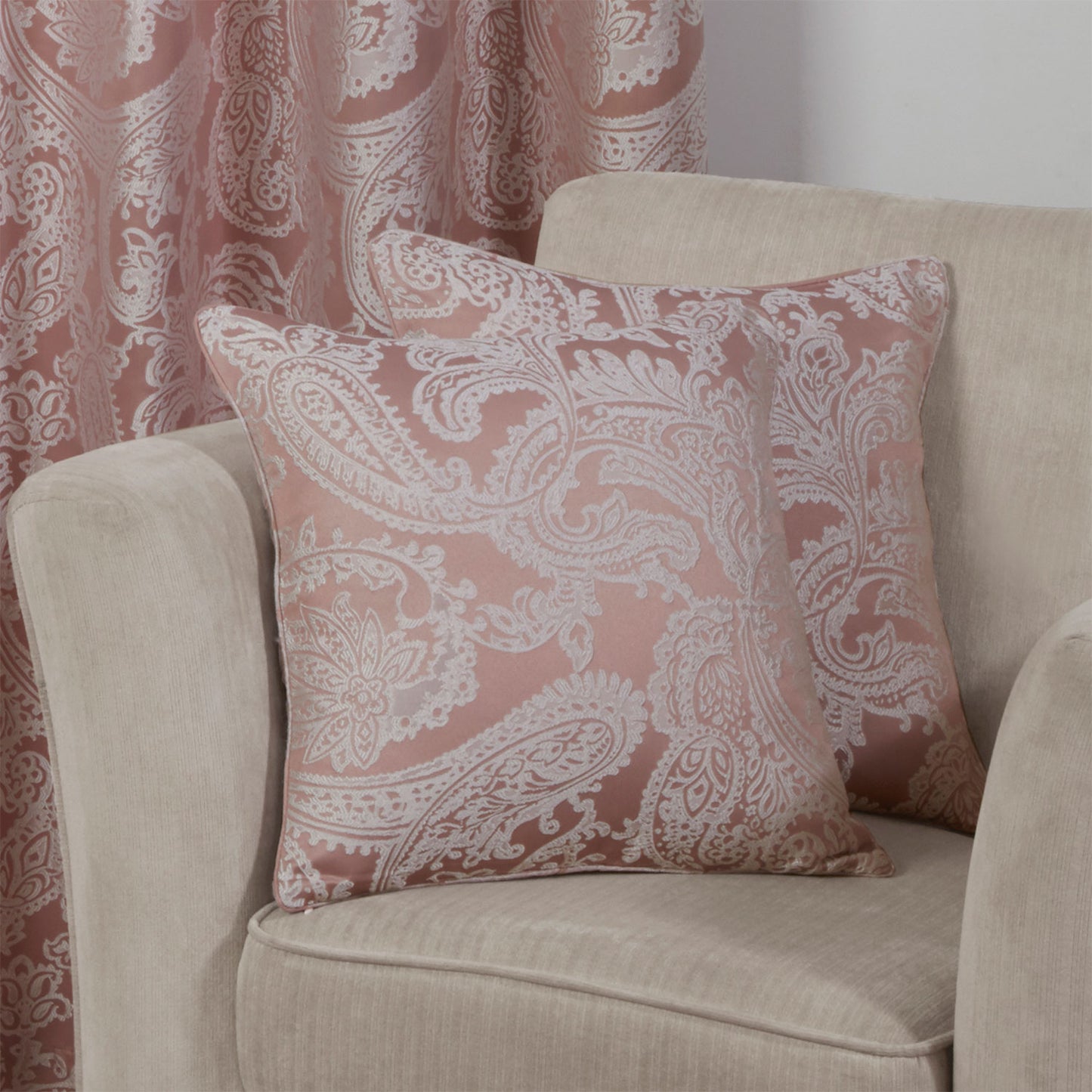 Duchess Blush Pink Jacquard Cushion Cover Pair (43cm x 43cm)