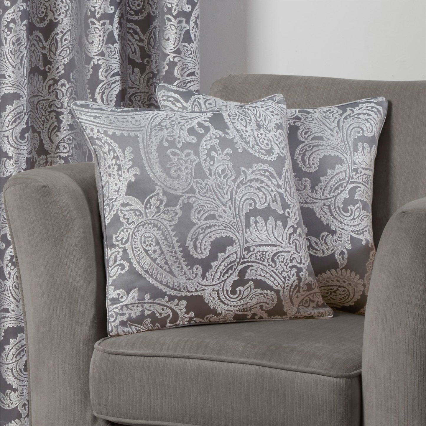 Duchess Silver Jacquard Cushion Cover Pair (43cm x 43cm)