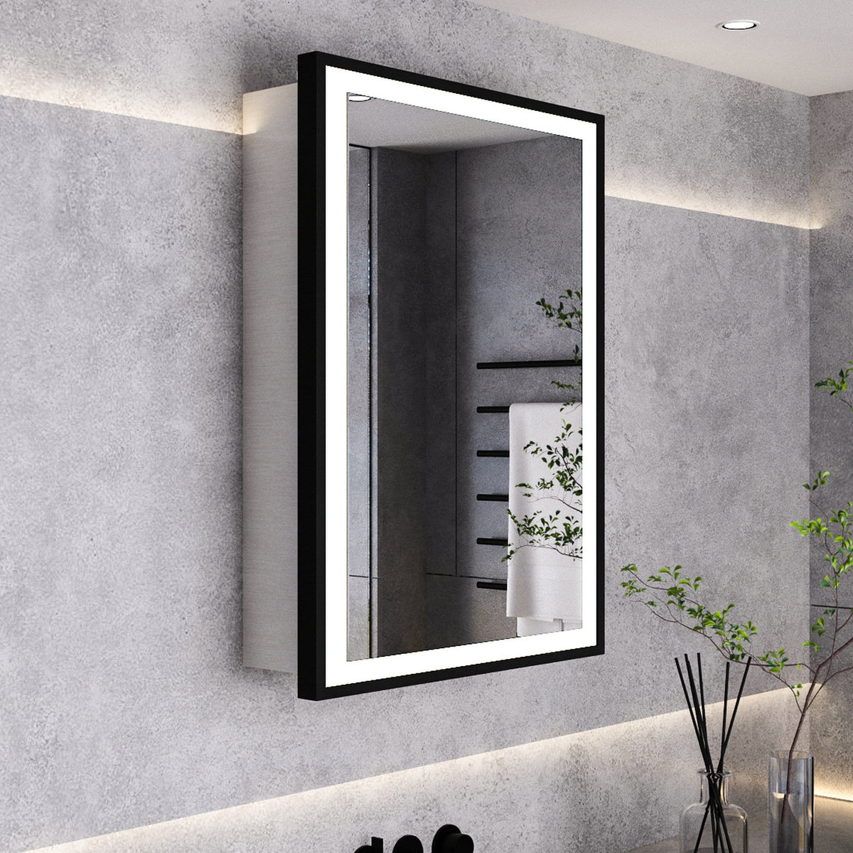 Bathroom LED Single Door Mirror Cabinet