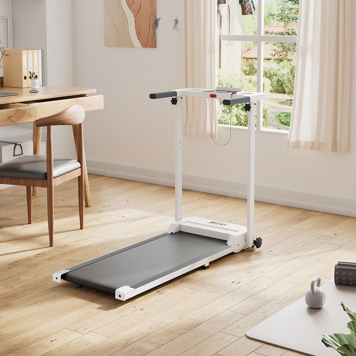 Foldable Indoor White Electric Treadmill