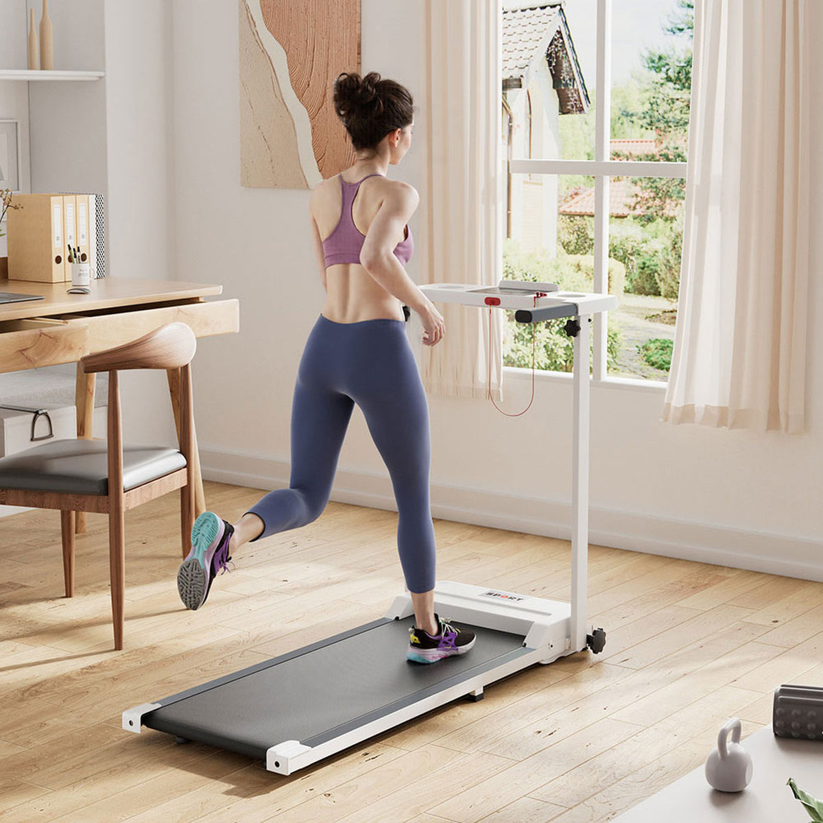 Foldable Indoor White Electric Treadmill
