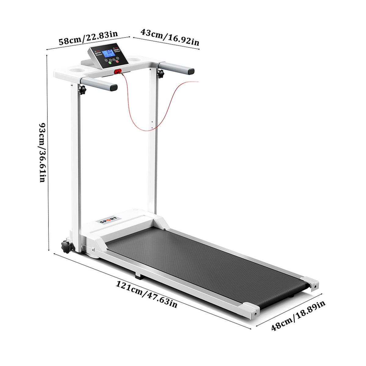 Foldable Indoor White Electric Treadmill