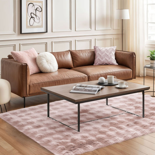 Deluxe Blush Pink Faux Rabbit Fur Room Rug