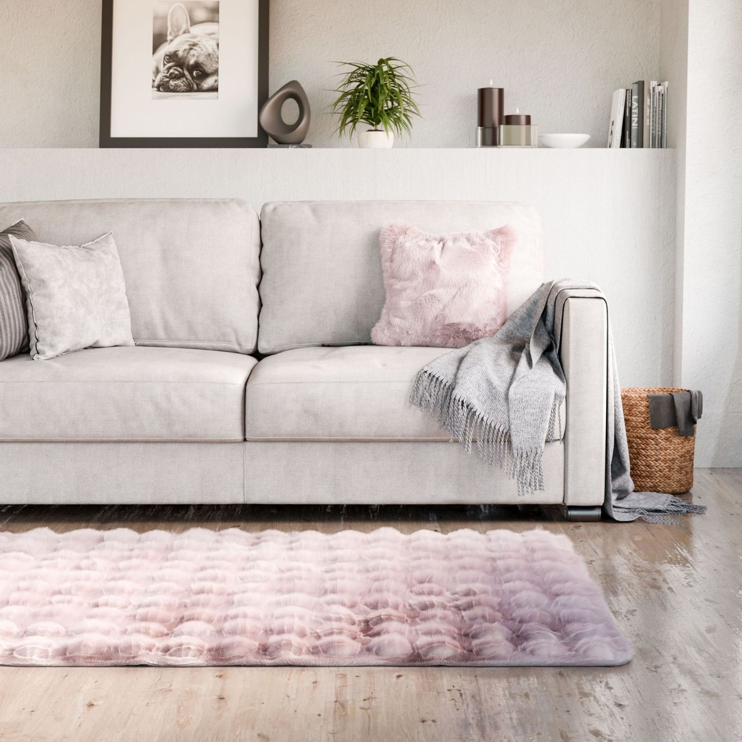 Deluxe Blush Pink Faux Rabbit Fur Room Rug