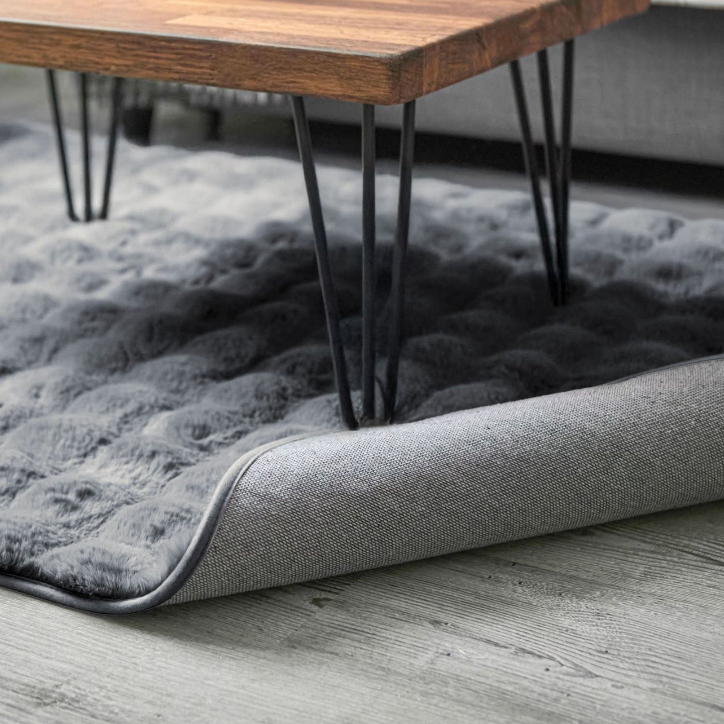 Deluxe Charcoal Faux Rabbit Fur Room Rug