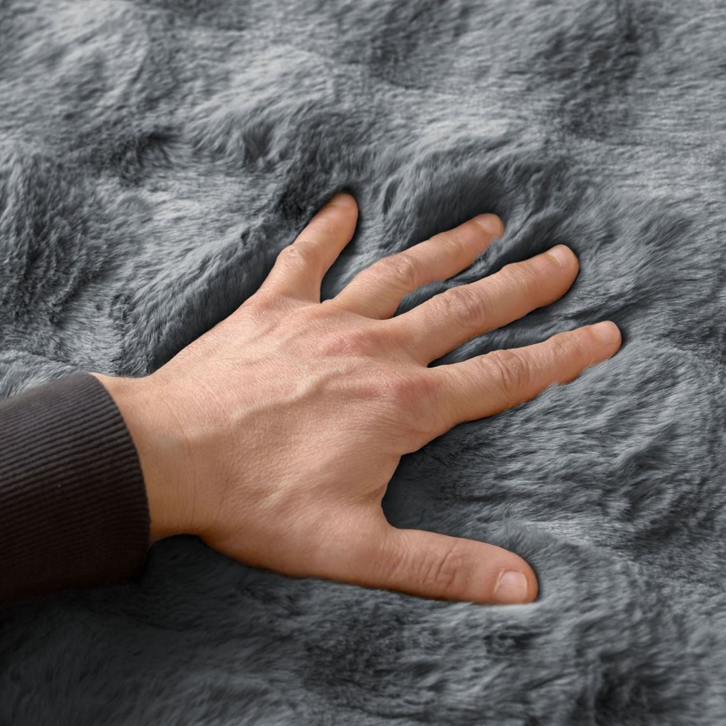 Deluxe Charcoal Faux Rabbit Fur Room Rug