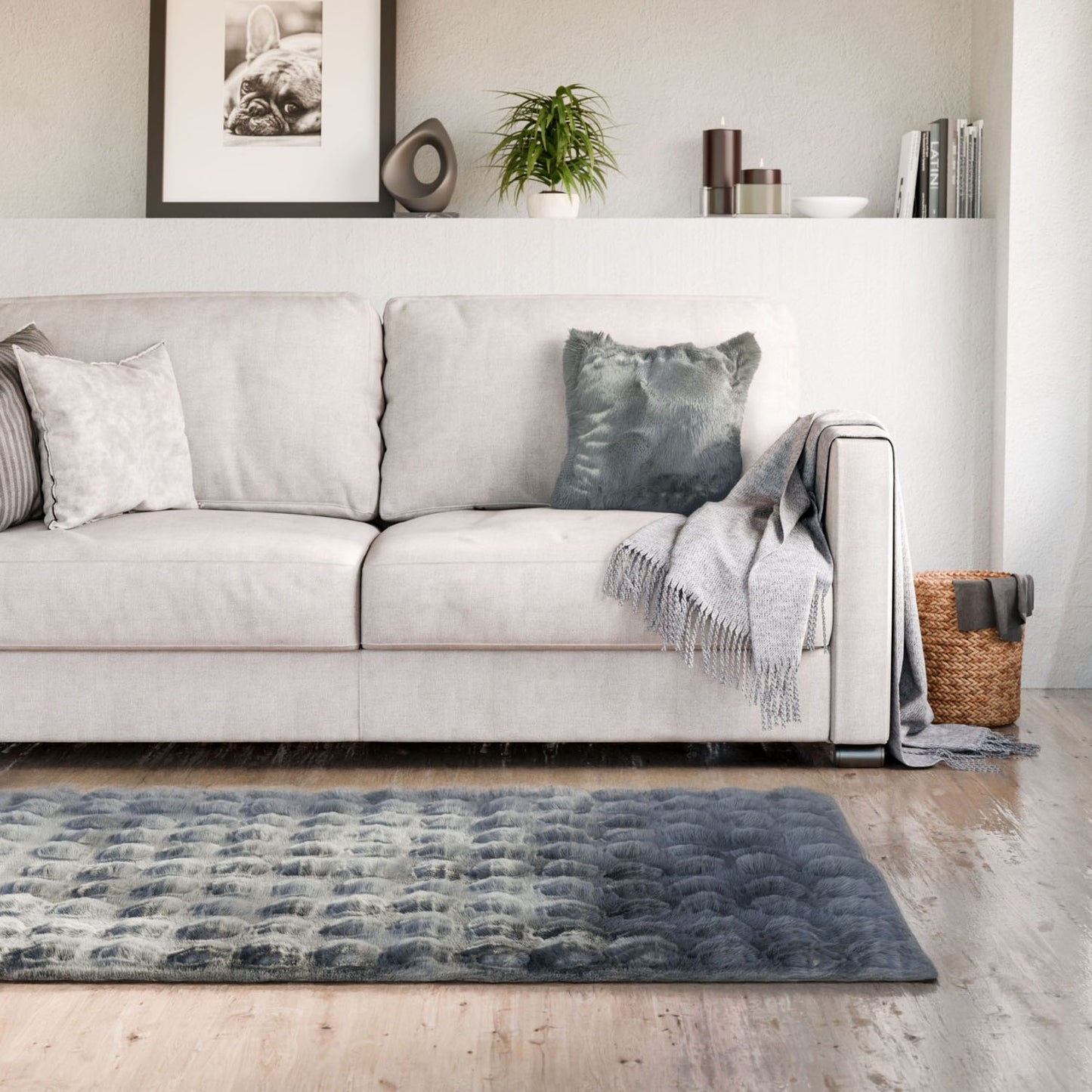 Deluxe Charcoal Faux Rabbit Fur Room Rug