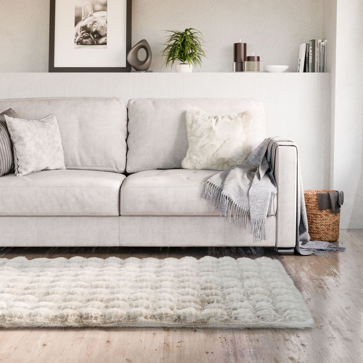 Deluxe Cream Faux Rabbit Fur Room Rug