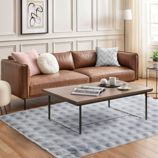 Deluxe Silver Grey Faux Rabbit Fur Room Rug