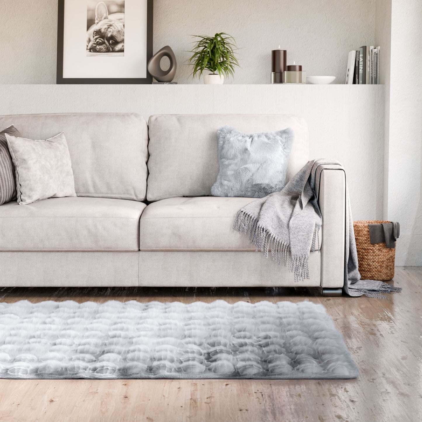 Deluxe Silver Grey Faux Rabbit Fur Room Rug