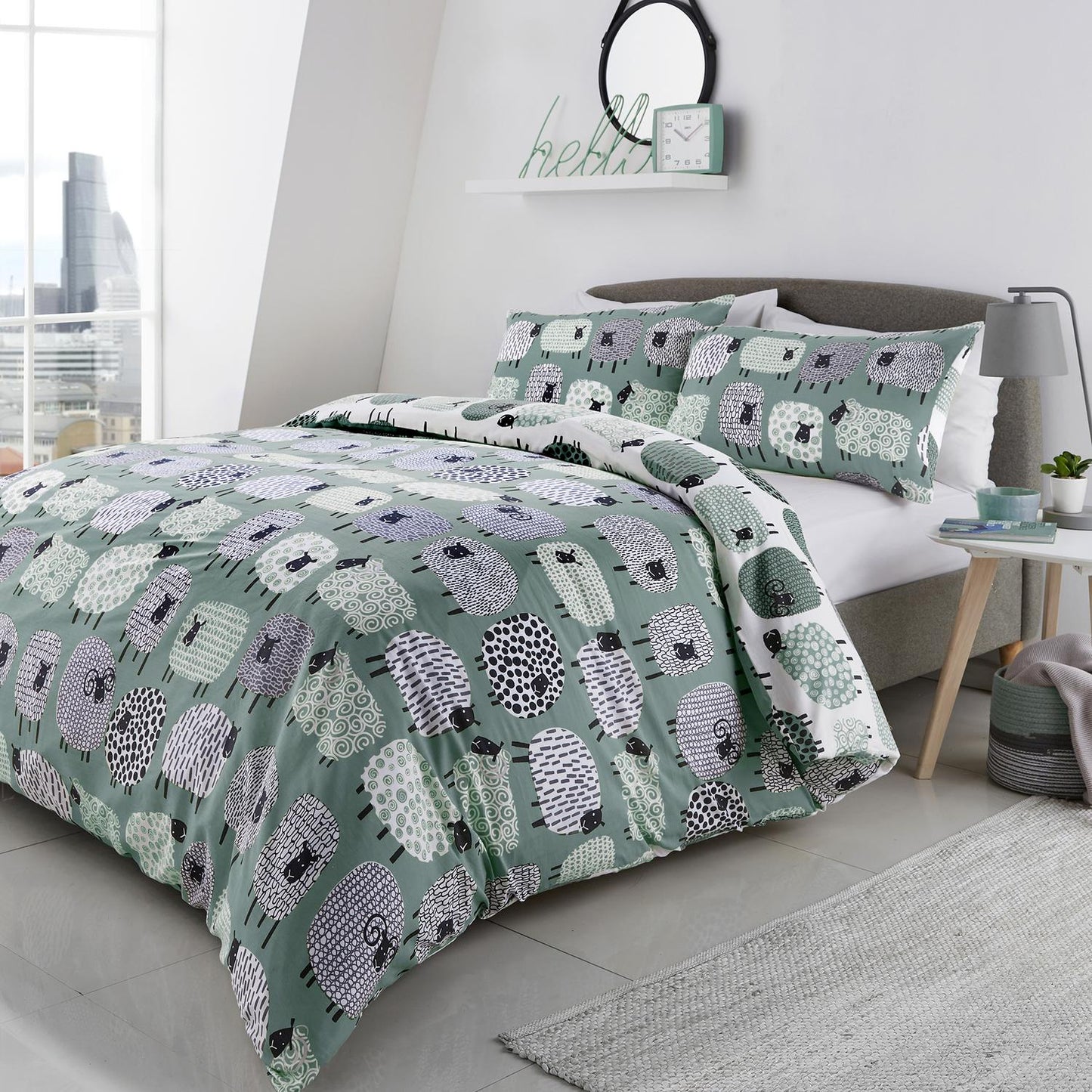 Dotty Sheep Duck Egg Blue Easy Care Duvet Set